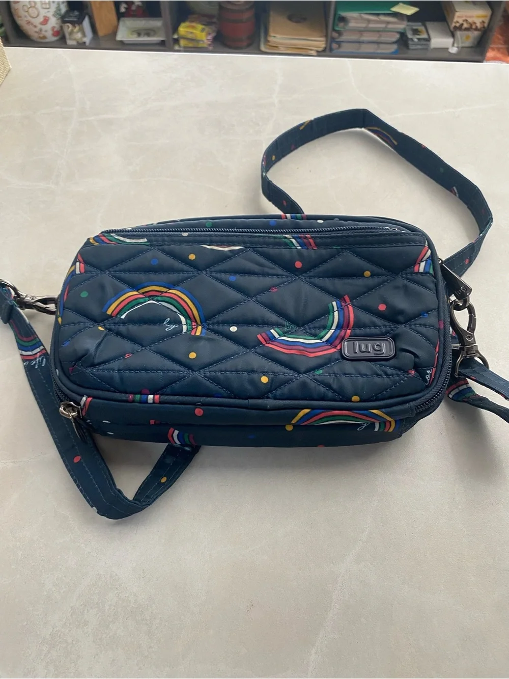lug Navy Quilted Crossbody with Rainbow Print